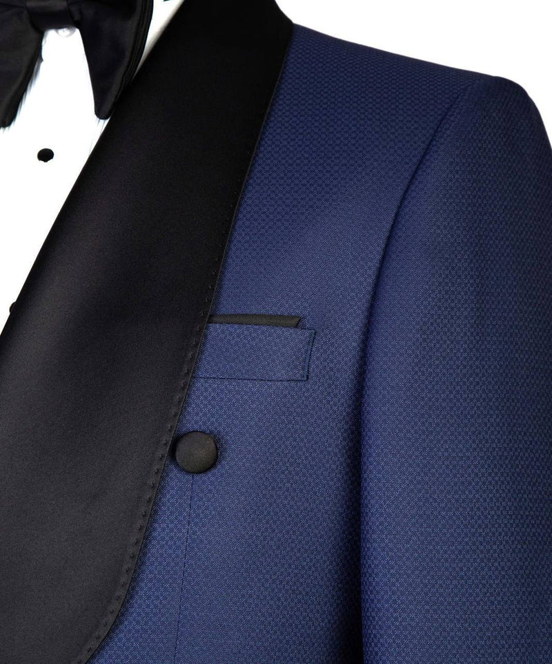 Midnight Blue Double-Breasted Tuxedo with Black Satin Lapels