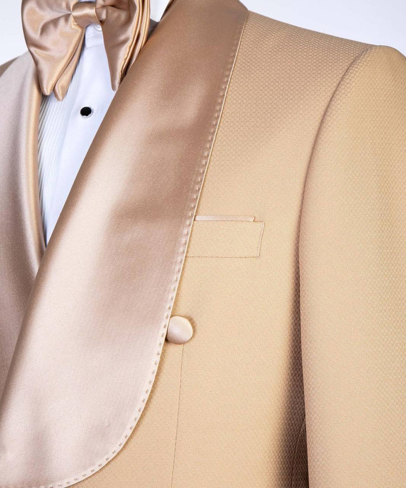 Champagne Double-Breasted Tuxedo with Satin Shawl Lapels