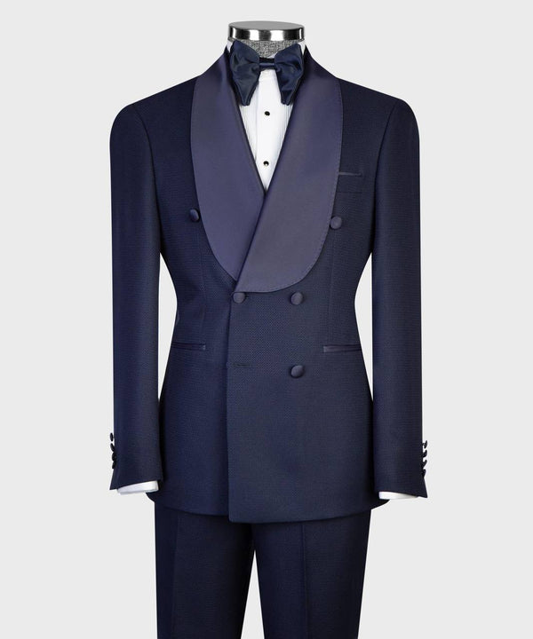 Midnight Blue Double-Breasted Tuxedo with Satin Shawl Lapels