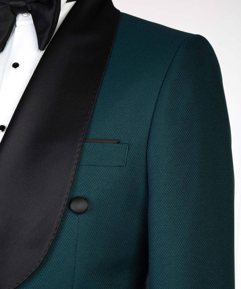 Emerald Green Double-Breasted Tuxedo with Black Satin Shawl Lapels