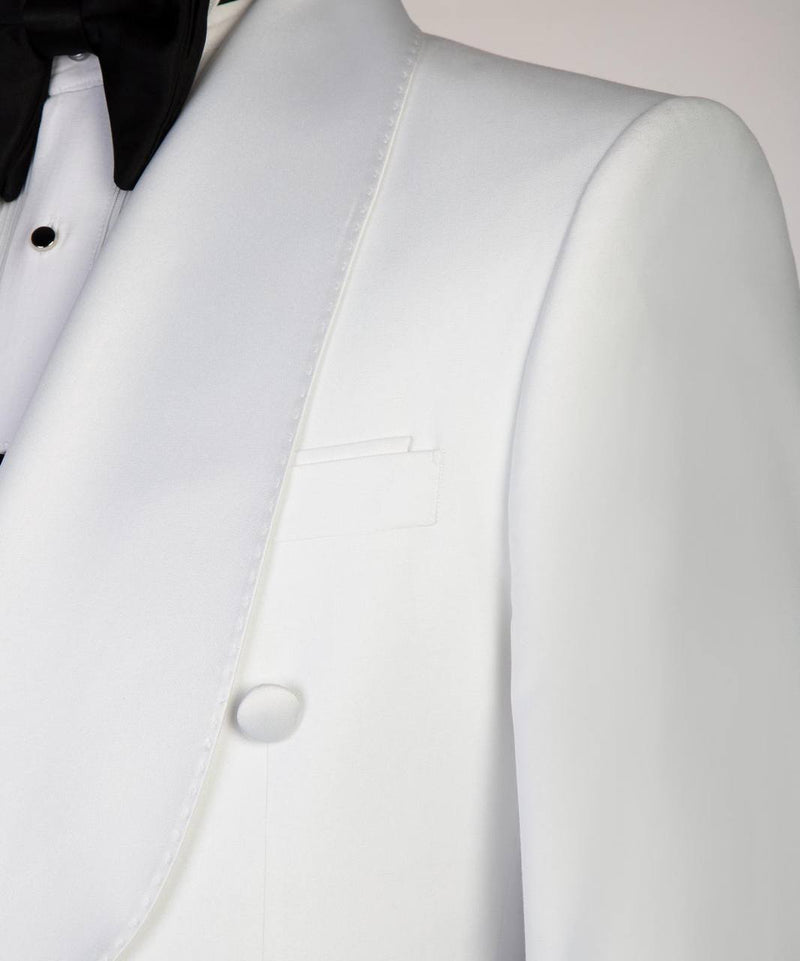 Classic White Double-Breasted Tuxedo with Satin Shawl Lapels