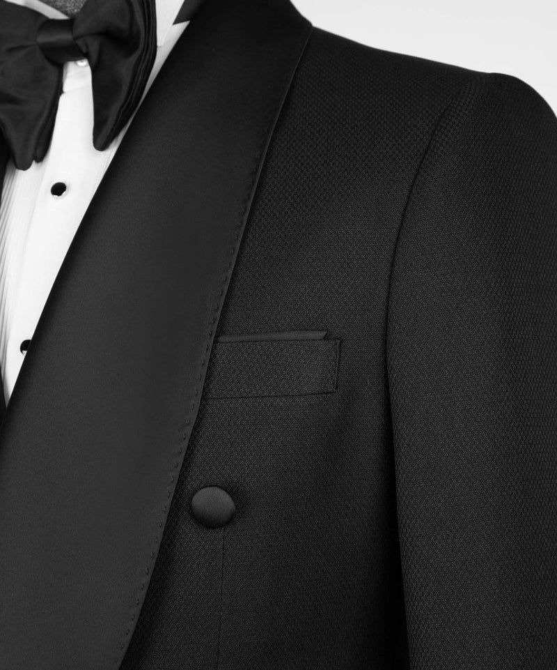 Timeless Black Double-Breasted Tuxedo with Satin Shawl Lapels
