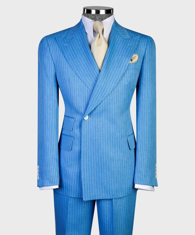 Blue Pinstripe Men’s Double-Breasted Suit Jacket