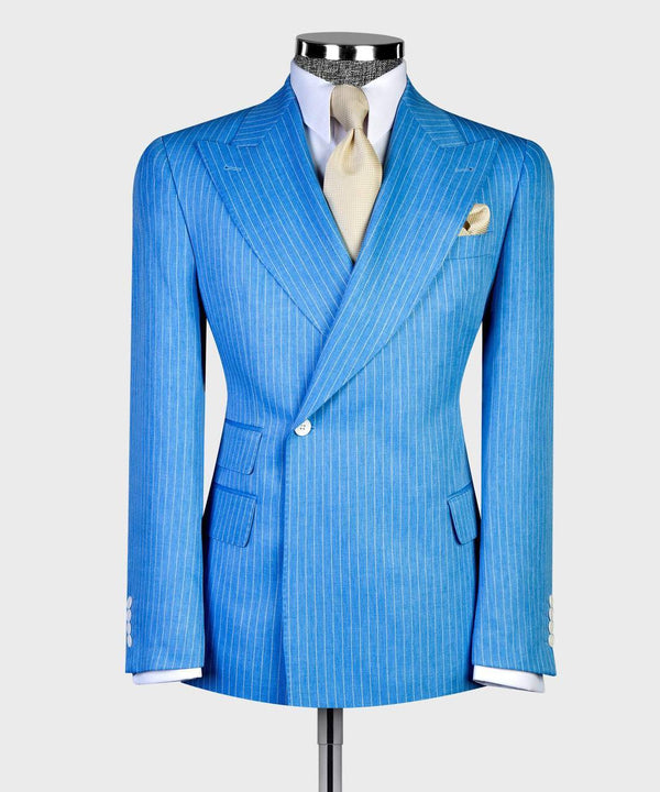Blue Pinstripe Men’s Double-Breasted Suit Jacket