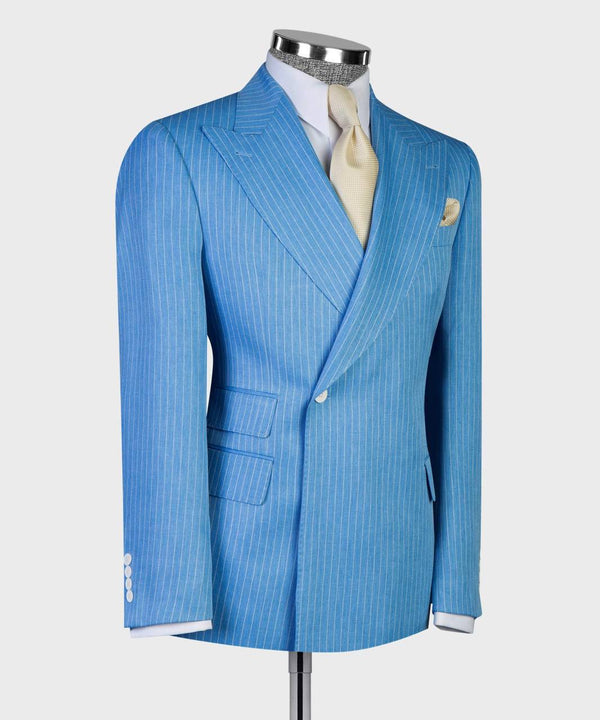 Blue Pinstripe Men’s Double-Breasted Suit Jacket