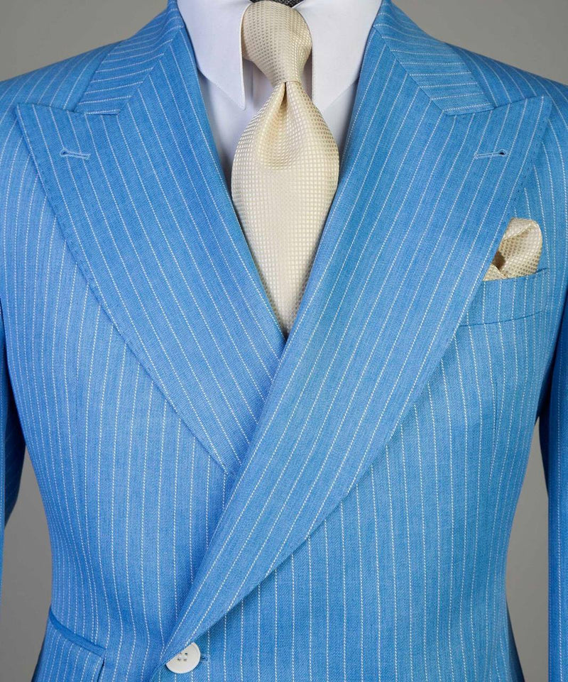 Blue Pinstripe Men’s Double-Breasted Suit Jacket