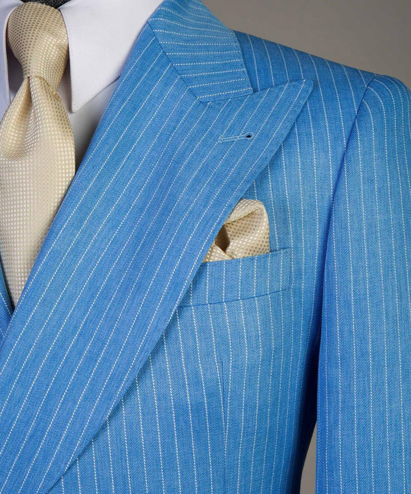 Blue Pinstripe Men’s Double-Breasted Suit Jacket