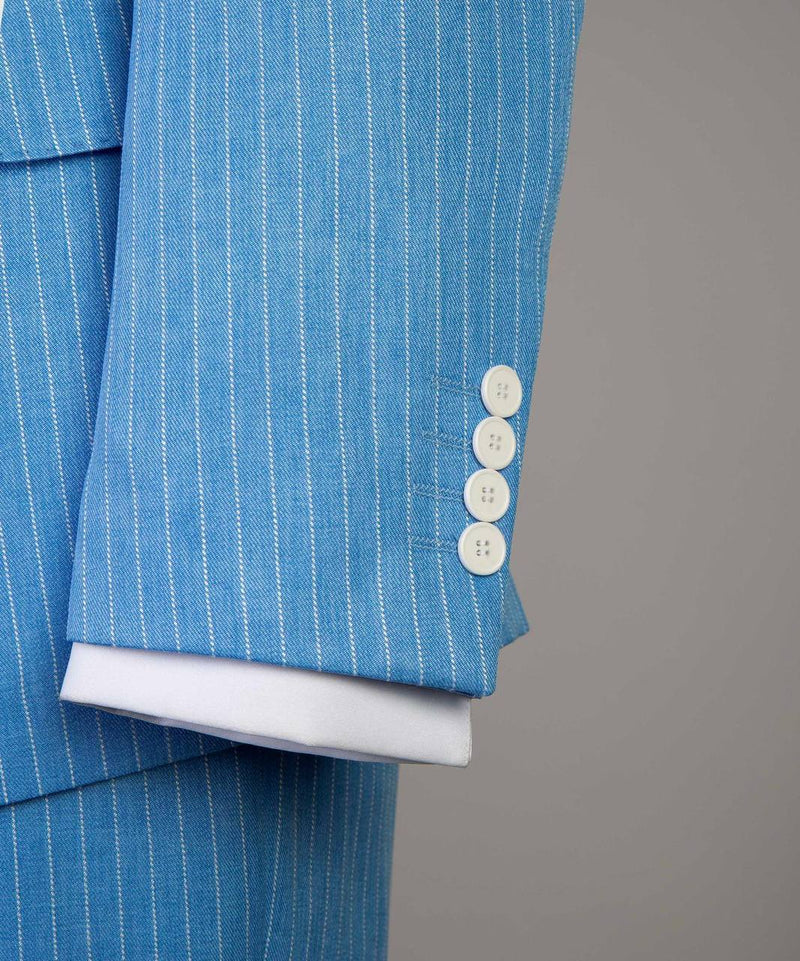 Blue Pinstripe Men’s Double-Breasted Suit Jacket