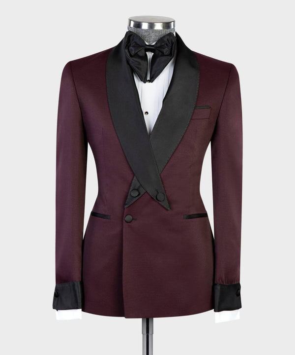 Burgundy Tuxedo with Black Satin Shawl Lapel