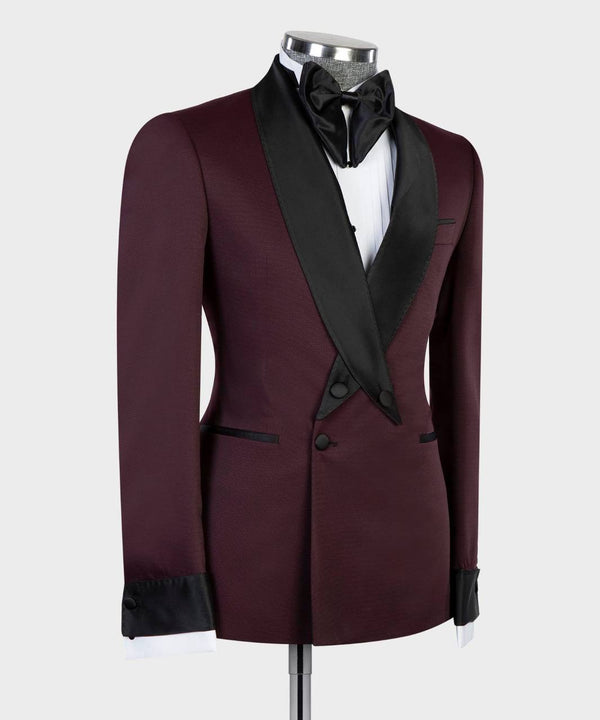 Burgundy Tuxedo with Black Satin Shawl Lapel