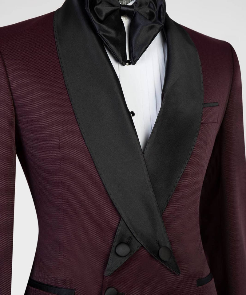 Burgundy Tuxedo with Black Satin Shawl Lapel